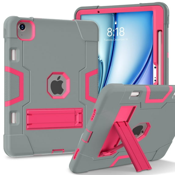 Allytechgroup Shockproof Case for Apple iPad Air 11 Inch M3 M2 2025 2024, Rugged TPU PC Hybrid Back Cover Build-in Kickstand Heavy Duty Protection Kids Friendly Cover for iPad Air 11 Inch,Gray