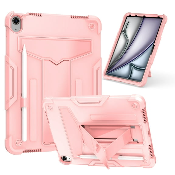 Allytechgroup Shockproof Case for Apple iPad Air 11 M3 M2 2025 2024, Slim Heavy Duty Hybrid Rugged Protective Cover with Built-in Stand Children Friendly Case for iPad Air 11 Inch, Rosegold