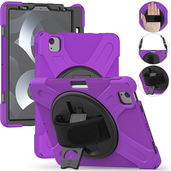Allytechgroup Shockproof Case for Apple iPad Pro 11 Inch Case M4 2024, Kickstand Hand Strap Shoulder Strap Rugged Case Kids Friendly Bumper Shockproof Case for iPad Pro 11" 2024,Purple