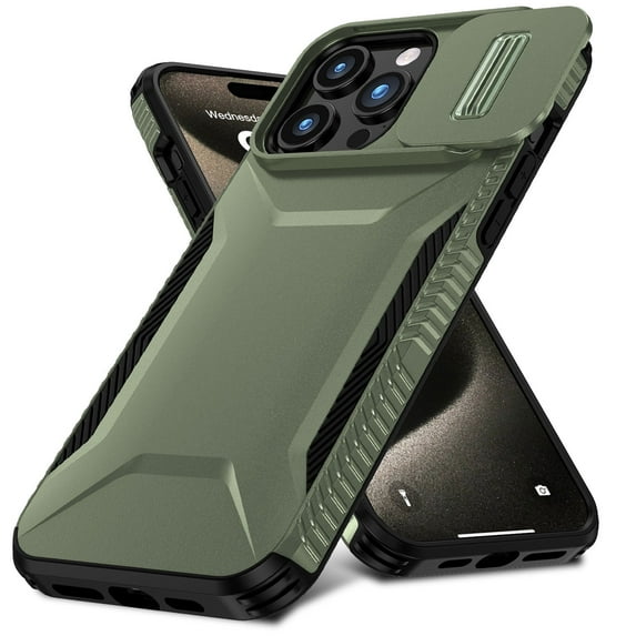 Allytechgroup Shockproof Case for Apple iPhone 16 Pro Max, Military Grade Protection Drop Proof Sliding Camera Lens Protector Bumper Phone Case for iPhone 16 Pro Max, Darkgreen