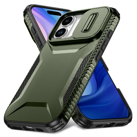 Allytechgroup Shockproof Case for Apple iPhone 17, Military Grade Protection Drop Proof Sliding Camera Lens Protector Bumper Phone Case Shockproof for iPhone 17, Darkgreen
