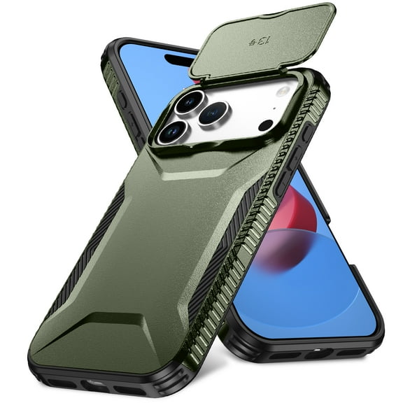 Allytechgroup Shockproof Case for Apple iPhone 17 Pro, Military Grade Protection Drop Proof Sliding Camera Lens Protector Bumper Phone Case Shockproof for iPhone 17 Pro, Darkgreen