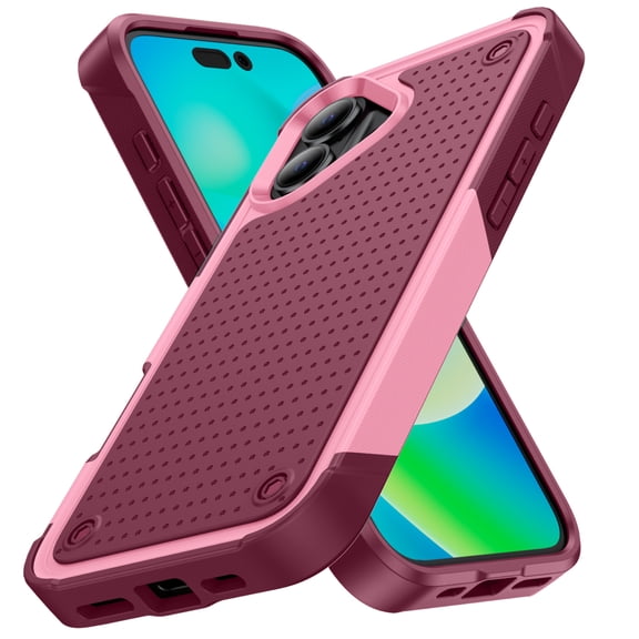 Allytechgroup Shockproof Case Designed for iPhone 17, Military Grade Drop Protection, Rugged PC + Soft TPU Full Body Protective [Anti-Fingerprint & Anti-Stain] Phone Cover Case, Rose