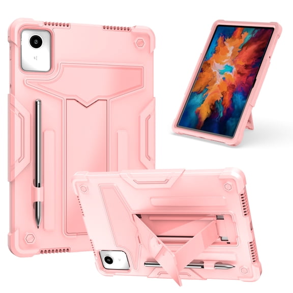 Allytechgroup Shockproof Case for Lenovo Tab M11/Tab K11 LTE 11" 2024 TB330FU, Heavy Duty Protective Rugged Kickstand Cover with Pencil Holder for Lenovo M11 Tablet Case, Rosegold
