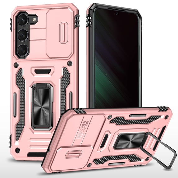 Allytechgroup Shockproof Case for Samsung Galaxy S25 Edge with Lens Protector & Stand, Military Grade Protective Bumper Anti-Scratch Lightweight Phone Case for Galaxy S25 Edge, Rosegold