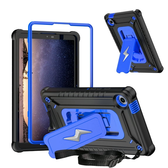 Allytechgroup Shockproof Case for Samsung Galaxy Tab A9 8.7 Inch SM-X110 X115, Hybrid TPU PC Bumper Rugged Back Cover with Shoulder Strap Kickstand Kids Friendly Tablet Cover Shell, Blackblue
