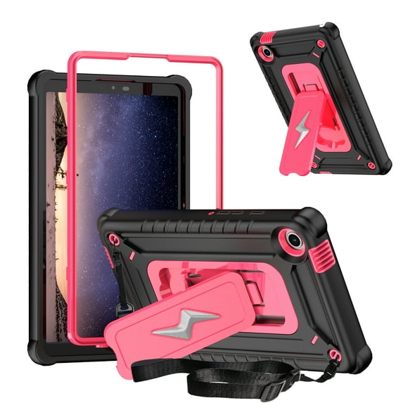 Allytechgroup Shockproof Case for Samsung Galaxy Tab A9+ Plus 11 Inch SM-X210 X216, Hybrid TPU PC Bumper Rugged Back Cover with Shoulder Strap Kickstand Kids Friendly Tablet Cover Shell, Blackrose