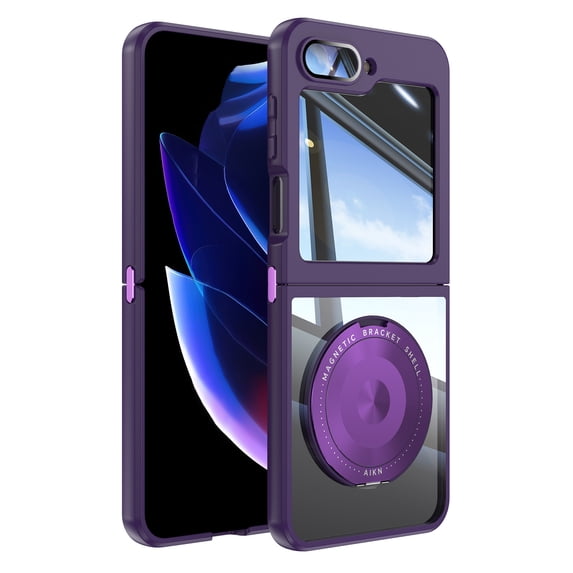 Allytechgroup Shockproof Case for Samsung Galaxy Z Flip 6, Ring Holder Bracket Stand Anti-Scratch Drop Proof Bumper Rugged Phone Case Cover for Galaxy Z Flip 6, Darkpurple