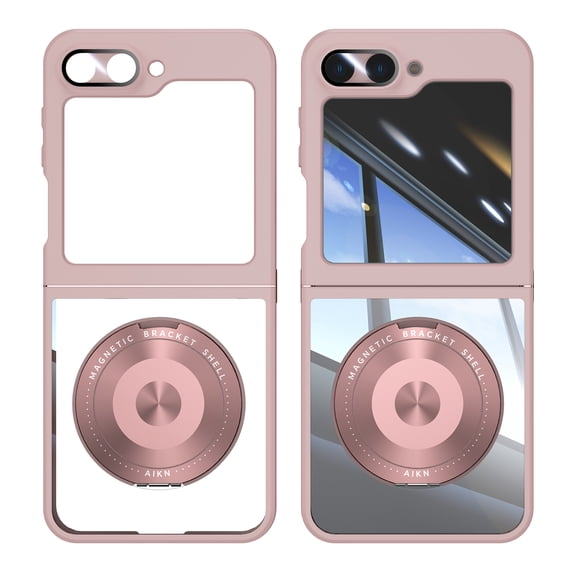 Allytechgroup Shockproof Case for Samsung Galaxy Z Flip 7, with Screen Protector Ring Holder Bracket Stand Anti-Scratch Drop Proof Bumper Rugged Phone Case Cover for Galaxy Z Flip 7, Pink