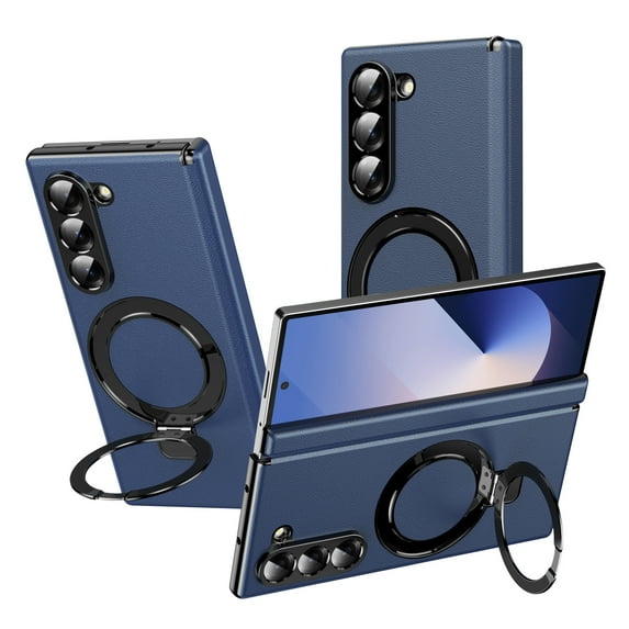 Allytechgroup Shockproof Case for Samsung Galaxy Z Fold 6, Magnetic Cover Support Wireless Charging Anti-Scratch Ring Bracket Stand Bumper Rugged Phone Case for Galaxy Z Fold 6, Blue