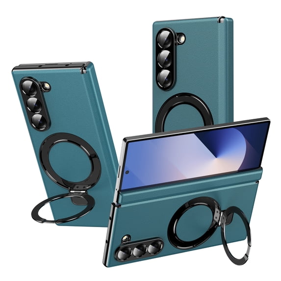 Allytechgroup Shockproof Case for Samsung Galaxy Z Fold 6, Magnetic Cover Support Wireless Charging Anti-Scratch Ring Bracket Stand Bumper Rugged Phone Case for Galaxy Z Fold 6, Green