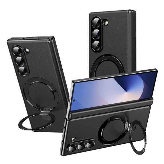 Allytechgroup Shockproof Case for Samsung Galaxy Z Fold 7, Magnetic Cover Support Wireless Charging Anti-Scratch Ring Bracket Stand Bumper Rugged Phone Case for Galaxy Z Fold 7, Black