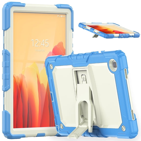 Allytechgroup Shockproof Case with Screen Protector for Samsung Galaxy Tab A7 10.4" 2020 SM-T500/T505/T507, Rugged Bumper Anti-Scratch Kickstand Shoulder Strap Kids Friendly Case Cover, Skyblue
