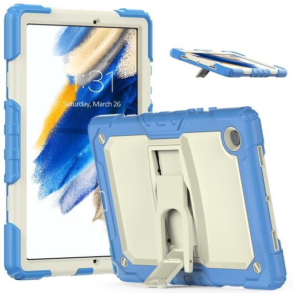 Allytechgroup Shockproof Case with Screen Protector for Samsung Galaxy Tab A8 10.5" SM-X200 X205 X207, Rugged Bumper Anti-Scratch Kickstand Shoulder Strap Kids Friendly Case Cover, Skyblue