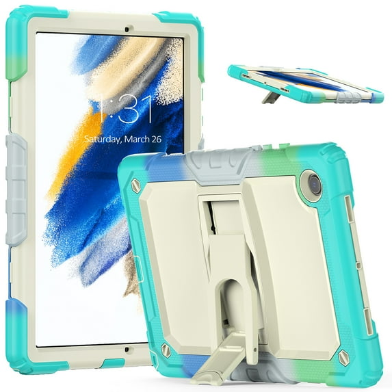 Allytechgroup Shockproof Case with Screen Protector for Samsung Galaxy Tab A8 10.5" SM-X200 X205 X207, Rugged Bumper Anti-Scratch Kickstand Shoulder Strap Kids Friendly Case Cover, Colorful Blue
