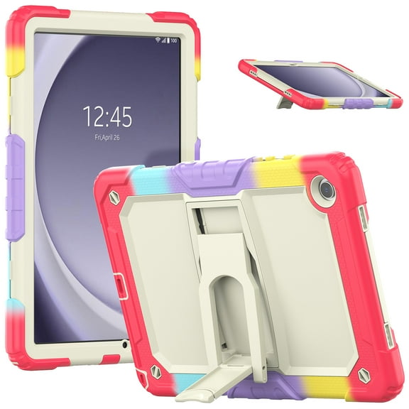 Allytechgroup Shockproof Case with Screen Protector for Samsung Galaxy Tab A9+ Plus 11" SM-X210 X215 X216, Rugged Bumper Anti-Scratch Kickstand Shoulder Strap Kids Friendly Case Cover, Colorful Rose
