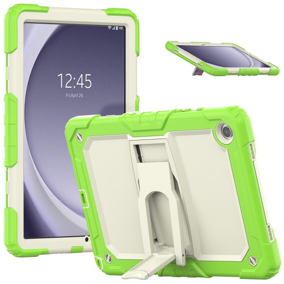 Allytechgroup Shockproof Case with Screen Protector for Samsung Galaxy Tab A9+ Plus 11" SM-X210 X215 X216, Rugged Bumper Anti-Scratch Kickstand Shoulder Strap Kids Friendly Case Cover, Green