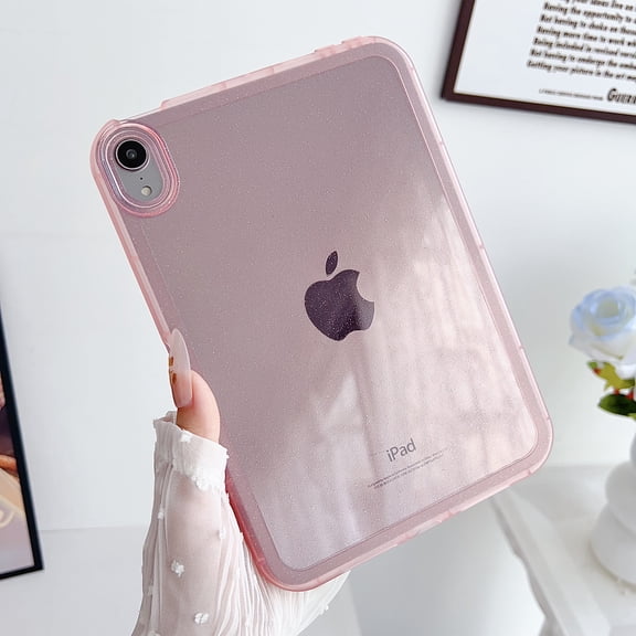 Allytechgroup Shockproof Case for iPad Mini 7 A17 Pro 2024/iPad Mini 6 2021 8.3 Inch, Slim Thin Lightweight Glitter Bling Soft TPU Anti-Scratch Military Grade Protection Shell, Pink