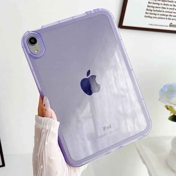 Allytechgroup Shockproof Case for iPad Mini 7 A17 Pro 2024/iPad Mini 6 2021 8.3 Inch, Slim Thin Lightweight Glitter Bling Soft TPU Anti-Scratch Military Grade Protection Shell, Purple