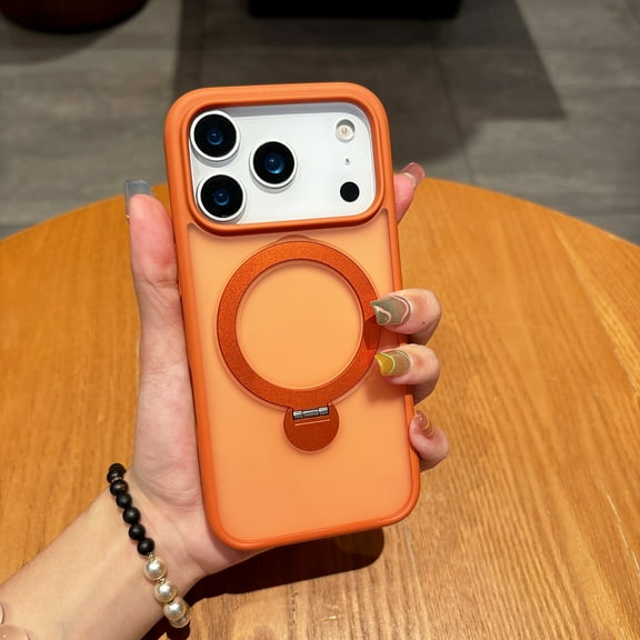 Allytechgroup Shockproof Case for iPhone 17 with Ring Holder, Slim Lightweight Hard PC Rugged Support Wireless Charging Anti-Fingerprint Military Grade Drop Protection for Women Men, Orange