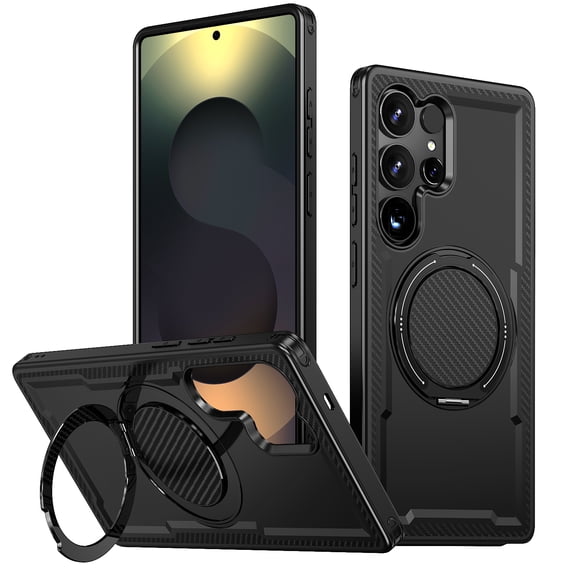 Allytechgroup Shockproof Kickstand Case for Samsung Galaxy S24 Ultra, Slim PC+TPU Hybrid Back Cover Support Wireless Charging Anti-Scratch & Drop Protection for Samsung Galaxy S24 Ultra, Black