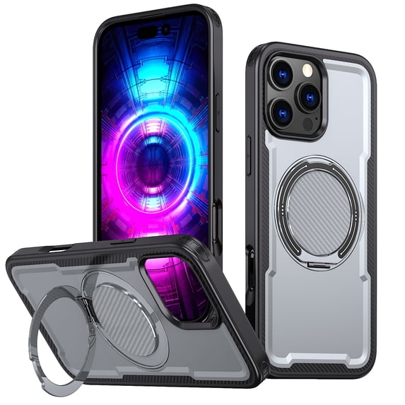 Allytechgroup Shockproof Kickstand Case for iPhone 12 Pro / 12 6.1", PC+TPU Hybrid Back Cover with Magnetic Ring Support Wireless Charging Anti-Scratch & Drop Protection for Women Men, Gray