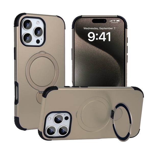 Allytechgroup Shockproof Magnetic Phone Case for Apple iPhone 13 Pro with 360° Rotating Ring Kickstand, Compatible with Magsafe Slim Hard Back Cover Wireless Charging for Women Men,Desertgold