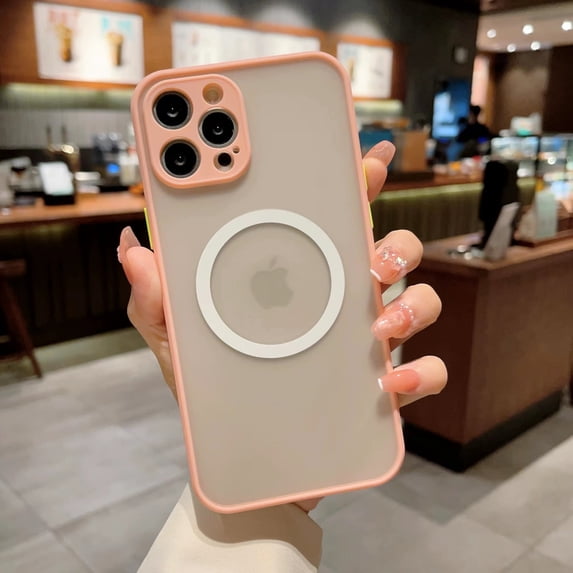 Allytechgroup Shockproof Magnetic Wireless Charging Support Slim Fit Back Cover Cell Phone Case for Apple iPhone 16, Pink