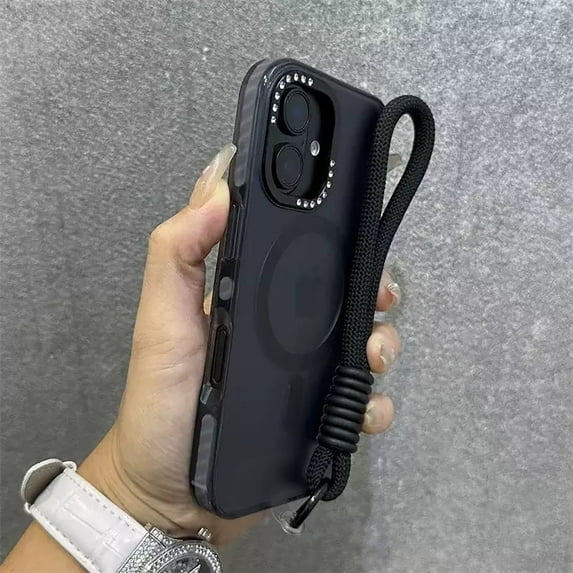 Allytechgroup Shockproof Phone Case for Apple iPhone 13 Pro, Compatible with MagSafe iPhone 13 Pro Cover with Glitter Camera Frame, Transparent TPU iPhone 13 Pro Case with Wrist Strap, Black