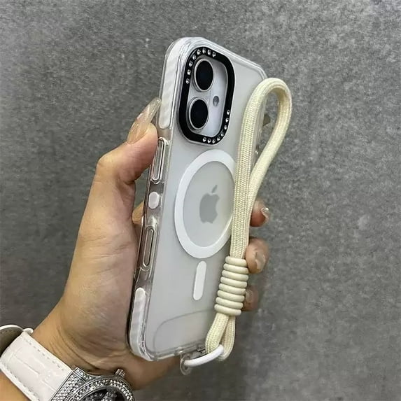 Allytechgroup Shockproof Phone Case for Apple iPhone 14 Plus, Compatible with MagSafe iPhone 14 Plus Cover with Glitter Camera Frame, Transparent TPU iPhone 14 Plus Case with Wrist Strap, Clear