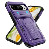 Allytechgroup Shockproof Rugged Case for Google Pixel 10 /10 Pro, Built-in Slide Camera Cover Kickstand Shock-Absorbent Non-Slip PC TPU Protective Cover Military Grade Drop Protection, Purple