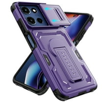 Allytechgroup Shockproof Rugged Case for Moto G 5G (2025), Built-in Slide Camera Cover Kickstand Shock-Absorbent Non-Slip PC TPU Protective Cover Military Grade Drop Protection, Purple