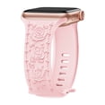 thumbnail image 1 of Allytechgroup Silicone Band Compatible with Apple Watch Band 41mm 40mm 38mm for Women, Sytlish Floral Engraved Band Strap for iWatch SE Series 9 8 7 6 5 4 3 2 1, Pink, 1 of 9