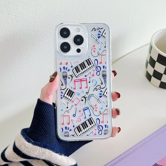 Allytechgroup Slim Back Cover for iPhone 15 Pro, Soft Shell Shockproof Fashion Pattern Bumper Anti-Scratch Drop Protective Phone Case for Apple iPhone 15 Pro, Piano Note