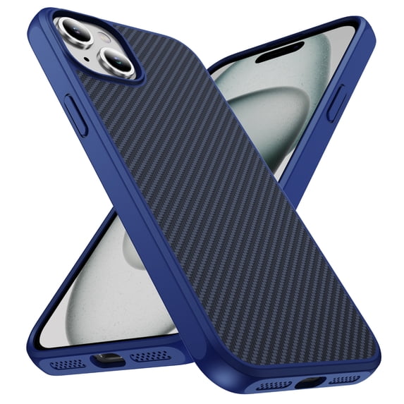 Allytechgroup Slim Carbon Fiber Texture Phone Case for Apple iPhone 14, Shockproof Soft TPU Bumper, Raised Edge Camera and Screen Protection, Lightweight Anti-Slip Cover, Blue