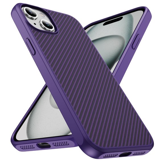 Allytechgroup Slim Carbon Fiber Texture Phone Case for Apple iPhone 14, Shockproof Soft TPU Bumper, Raised Edge Camera and Screen Protection, Lightweight Anti-Slip Cover, Purple