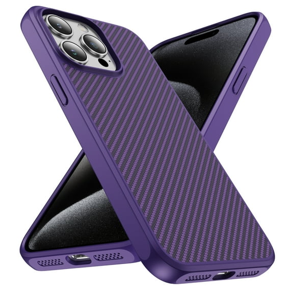 Allytechgroup Slim Carbon Fiber Texture Phone Case for Apple iPhone 15 Pro Max, Shockproof Soft TPU Bumper, Raised Edge Camera and Screen Protection, Lightweight Anti-Slip Cover, Purple