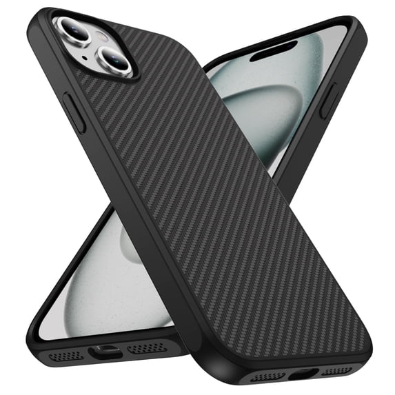 Allytechgroup Slim Carbon Fiber Texture Phone Case for Apple iPhone 15, Shockproof Soft TPU Bumper, Raised Edge Camera and Screen Protection, Lightweight Anti-Slip Cover, Black