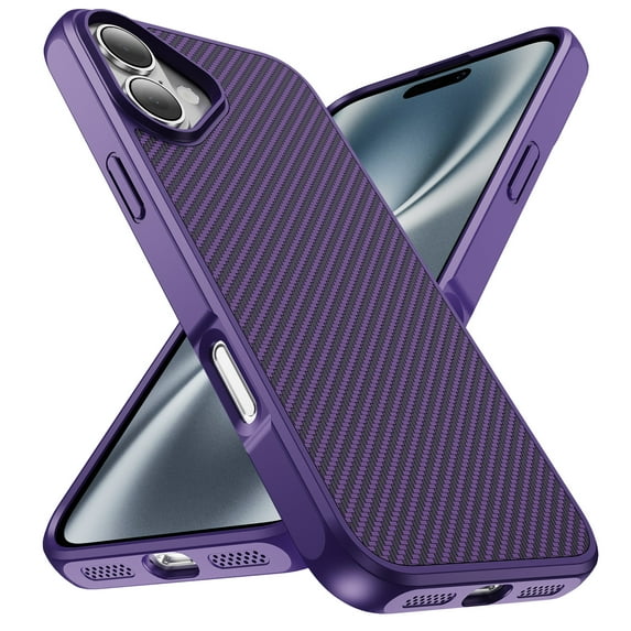 Allytechgroup Slim Carbon Fiber Texture Phone Case for Apple iPhone 16 Plus, Shockproof Soft TPU Bumper, Raised Edge Camera and Screen Protection, Lightweight Anti-Slip Cover, Purple