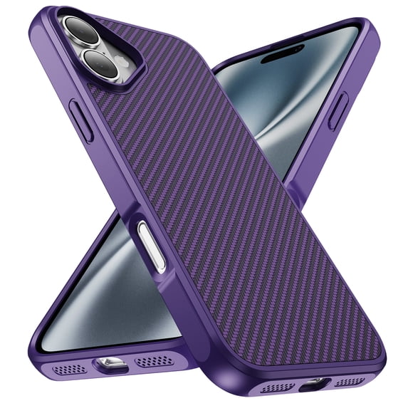Allytechgroup Slim Carbon Fiber Texture Phone Case for Apple iPhone 16, Shockproof Soft TPU Bumper, Raised Edge Camera and Screen Protection, Lightweight Anti-Slip Cover, Purple