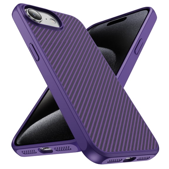 Allytechgroup Slim Carbon Fiber Texture Phone Case for Apple iPhone 16e, Shockproof Soft TPU Bumper, Raised Edge Camera and Screen Protection, Lightweight Anti-Slip Cover, Purple