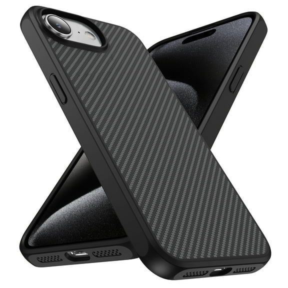 Allytechgroup Slim Carbon Fiber Texture Phone Case for Apple iPhone 16e, Shockproof Soft TPU Bumper, Raised Edge Camera and Screen Protection, Lightweight Anti-Slip Cover, Black