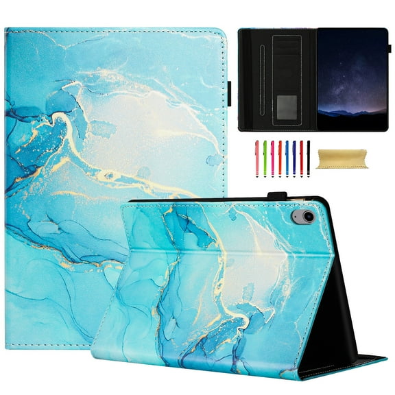 Allytechgroup Slim Case for Apple iPad Mini 6th 
 Gen,Marble Series Smart Cover Auto Sleep Wake Drop Protection Multi Angle Viewing Stand Elastic Band Flip Cover for iPad Mini 6 8.3",Blue
