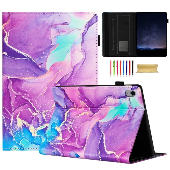 Allytechgroup Slim Case for Apple iPad Mini 6th 
 Gen,Marble Series Smart Cover Auto Sleep Wake Drop Protection Multi Angle Viewing Stand Elastic Band Flip Cover for iPad Mini 6 8.3",Purple