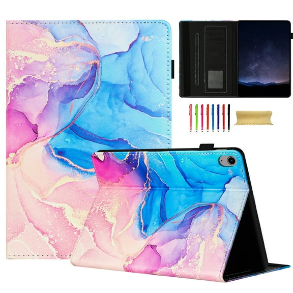 Allytechgroup Slim Case for Apple iPad Mini 6th 
 Gen,Marble Series Smart Cover Auto Sleep Wake Drop Protection Multi Angle Viewing Stand Elastic Band Flip Cover for iPad Mini 6 8.3",Pink Blue