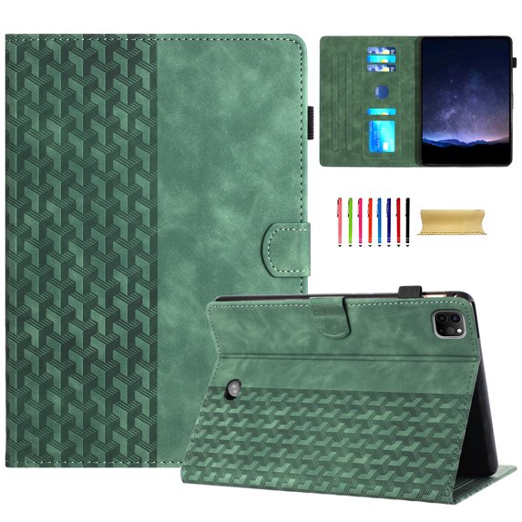 Allytechgroup Slim Case for Apple iPad Pro 11" M4 2024, Premium PU Leather Folio Flip Cover Stand Anti-Scratch Cards Slots Pencil Holder Smart Case Cover Auto Sleep Wake, Green