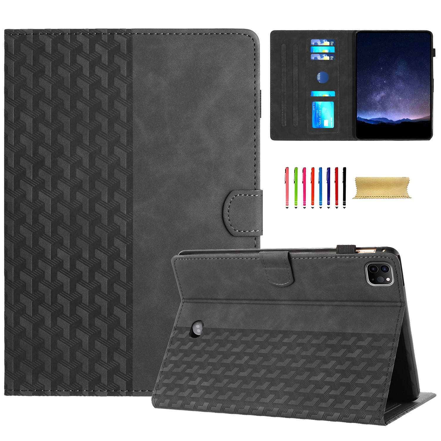Allytechgroup Slim Case for Apple iPad Pro 11" M4 2024, Premium PU Leather Folio Flip Cover Stand Anti-Scratch Cards Slots Pencil Holder Smart Case Cover Auto Sleep Wake, Black