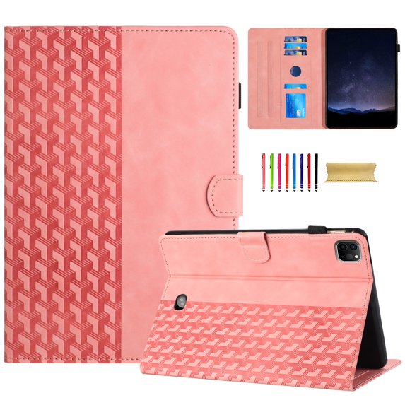 Allytechgroup Slim Case for Apple iPad Pro 11" M4 2024, Premium PU Leather Folio Flip Cover Stand Anti-Scratch Cards Slots Pencil Holder Smart Case Cover Auto Sleep Wake, Pink