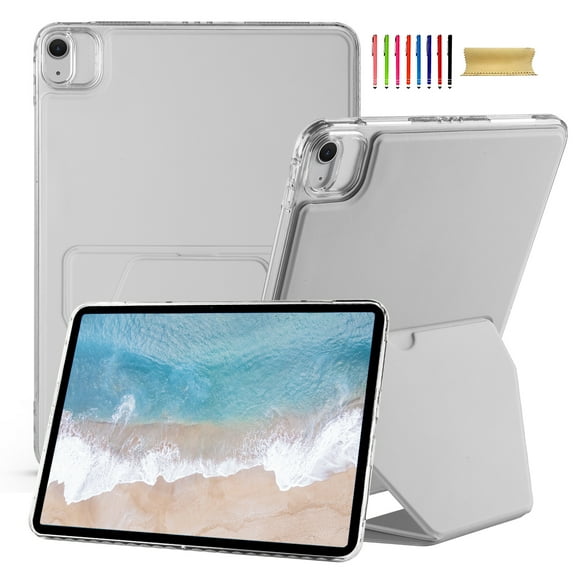 Allytechgroup Slim Case for Apple iPad Pro 13 Inch 2024 M4, PU Leather Acrylic Back Cover Dual Angle Stand Shockproof Protective Case Shell for iPad Pro 13" 2024, Gray