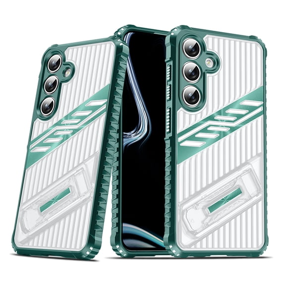 Allytechgroup Slim Case Compatible with Samsung Galaxy S24 FE, Rugged Heavy Duty Durable Cover Case with Kickstand Shockproof Back Cover for Samsung Galaxy S24 FE Women Men, Darkgreen